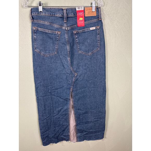 Levi Strauss Denim Maxi Skirt Women's Distressed Slit Mid Rise Comfort Stretch - Picture 2 of 10